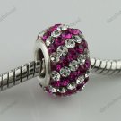 MAGENTA DIAGONAL SWAROVSKI CRYSTAL SILVER CHARM BEAD