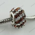 COFFEE DIAGONAL SWAROVSKI CRYSTAL SILVER CHARM BEAD