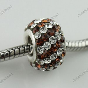 COFFEE DIAGONAL SWAROVSKI CRYSTAL SILVER CHARM BEAD