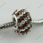 COFFEE DIAGONAL SWAROVSKI CRYSTAL SILVER CHARM BEAD