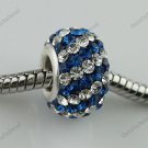 DEEP BLUE DIAGONAL SWAROVSKI CRYSTAL SILVER CHARM BEAD