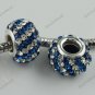 DEEP BLUE DIAGONAL SWAROVSKI CRYSTAL SILVER CHARM BEAD