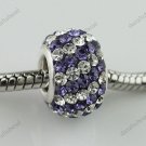 LAVENDER DIAGONAL SWAROVSKI CRYSTAL SILVER CHARM BEAD
