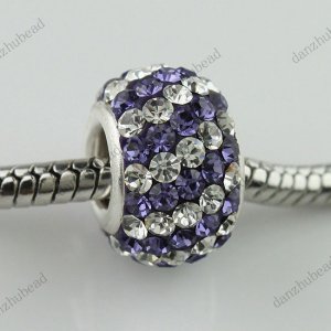 LAVENDER DIAGONAL SWAROVSKI CRYSTAL SILVER CHARM BEAD