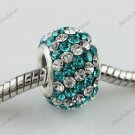 TURQUOISE DIAGONAL SWAROVSKI CRYSTAL SILVER CHARM BEAD