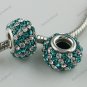 TURQUOISE DIAGONAL SWAROVSKI CRYSTAL SILVER CHARM BEAD