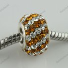 GOLDEN DIAGONAL SWAROVSKI CRYSTAL 925 SILVER CHARM BEAD