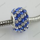 SAPPHIRE DIAGONAL SWAROVSKI CRYSTAL SILVER CHARM BEAD