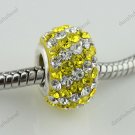 YELLOW DIAGONAL SWAROVSKI CRYSTAL 925 SILVER CHARM BEAD