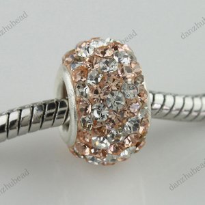 PEACH DIAGONAL SWAROVSKI CRYSTAL 925 SILVER CHARM BEAD