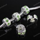 5X LIGHT GREEN CRYSTAL SILVER EUROPEAN STOPPER BEADS