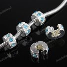 5X OCEAN BLUE CRYSTAL SILVER EUROPEAN STOPPER CLIP BEAD