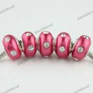 5X CLEAR CRYSTAL ROSE POLYMER CLAY EUROPEAN BIG HOLE CHARM LOOSE BEADS FINDINGS