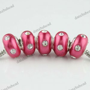 5X CLEAR CRYSTAL ROSE POLYMER CLAY EUROPEAN BIG HOLE CHARM LOOSE BEADS FINDINGS