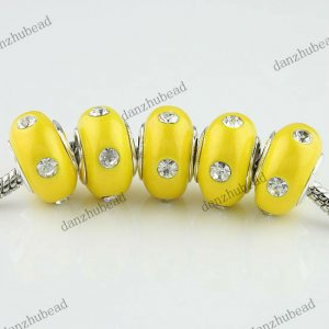 5X CLEAR CRYSTAL YELLOW POLYMER CLAY EUROPEAN BIG HOLE CHARM LOOSE BEADS