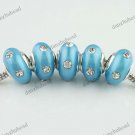 5X CLEAR CRYSTAL ROYAL BLUE POLYMER CLAY EUROPEAN CHARM LOOSE BEADS FINDINGS