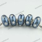 5X CLEAR CRYSTAL MIDNIGHT BLUE POLYMER CLAY EUROPEAN CHARM LOOSE BEADS FINDINGS