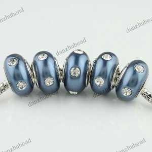 5X CLEAR CRYSTAL MIDNIGHT BLUE POLYMER CLAY EUROPEAN CHARM LOOSE BEADS FINDINGS