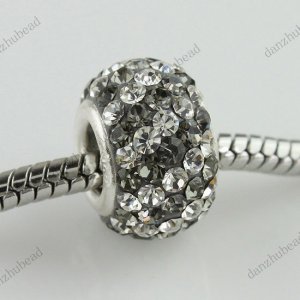GRAY DIAGONAL SWAROVSKI CRYSTAL 925 SILVER CHARM BEAD