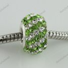 LIGHT GREEN DIAGONAL SWAROVSKI CRYSTAL 925 SILVER BEAD