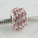 PINK DIAGONAL SWAROVSKI CRYSTAL 925 SILVER CHARM BEAD