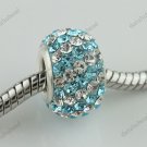 OCEAN BLUE DIAGONAL SWAROVSKI CRYSTAL SILVER CHARM BEAD