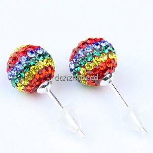 925 SILVER STICK RAINBOW SWAROVSKI CRYSTAL EARRINGS 8MM