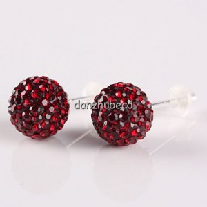 1X SILVER STICK DEEP RED SWAROVSKI CRYSTAL EARRINGS 8MM