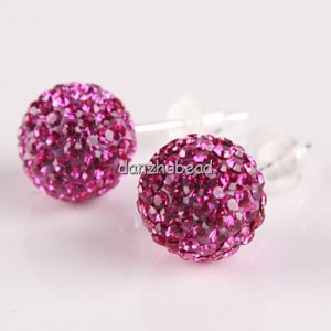 925 SILVER STICK MAGENTA SWAROVSKI CRYSTAL EARRINGS 8MM