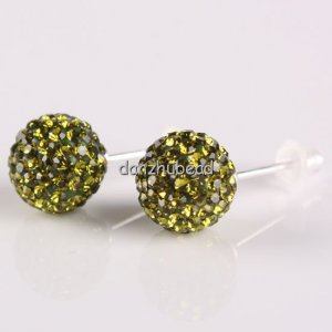 TRUE SILVER STICK OLIVE SWAROVSKI CRYSTAL EARRINGS 8MM
