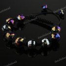 1X BLACK AB FACETED CRYSTAL GLASS DISCO BALL BEAD ADJUSTABLE MACRAME BRACELET
