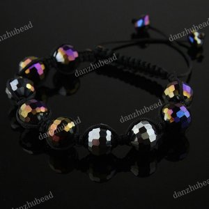 1X BLACK AB FACETED CRYSTAL GLASS DISCO BALL BEAD ADJUSTABLE MACRAME BRACELET