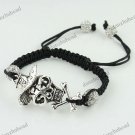 1X CLEAR CRYSTAL METAL DISCO BALL BEAD SKULL MACRAME ADJUSTABLE CHARM BRACELET