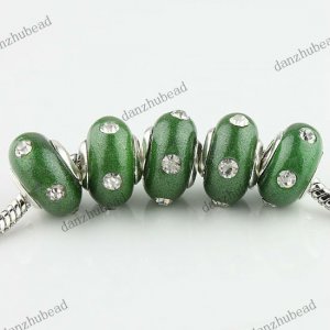 20X WHOLESALE CLEAR CRYSTAL DEEP GREEN POLYMER CLAY EUROPEAN CHARM LOOSE BEADS