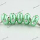 5X CLEAR CRYSTAL LIGHT GREEN POLYMER CLAY EUROPEAN CHARM LOOSE BEADS FINDINGS