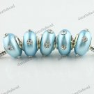 5X CLEAR CRYSTAL OCEAN BLUE POLYMER CLAY EUROPEAN BIG HOLE CHARM LOOSE BEADS