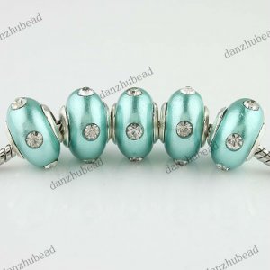 5X CLEAR CRYSTAL TURQUOISE POLYMER CLAY EUROPEAN CHARM LOOSE BEADS FINDINGS