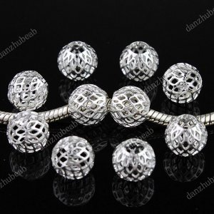 200X WHOLESALE SILVER NET BALL EUROPEAN BIG HOLE CHARM BEADS JEWELRY FINDINGS
