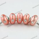 5X CLEAR CRYSTAL DEEP PEACH POLYMER CLAY EUROPEAN CHARM LOOSE BEADS FINDINGS