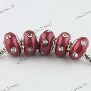 5X CLEAR CRYSTAL DEEP RED POLYMER CLAY EUROPEAN BIG HOLE LOOSE BEADS FINDINGS