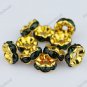 100X WHOLESALE LOTS DEEP GREEN CRYSTAL GOLD SPACER LOOSE BEADS FINDINGS 8MM