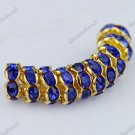 100X WHOLESALE LOTS SAPPHIRE BLUE CRYSTAL GOLD SPACER LOOSE BEADS FINDINGS 8MM