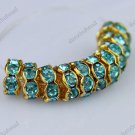 100X WHOLESALE LOTS LAKE BLUE CRYSTAL GOLD SPACER LOOSE BEADS FINDINGS 8MM