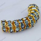 100X LIGHT BLUE CRYSTAL GOLD SPACER LOOSE BEADS FINDINGS WHOLESALE LOTS 8MM