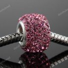 1PC PINK SWAROVSKI CRYSTAL 925 SILVER SQUARE EUROPEAN CHARM BEAD