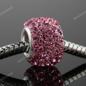 1PC PINK SWAROVSKI CRYSTAL 925 SILVER SQUARE EUROPEAN CHARM BEAD