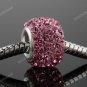1PC PINK SWAROVSKI CRYSTAL 925 SILVER SQUARE EUROPEAN CHARM BEAD