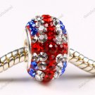 1X CLEAR & RED & BLUE SWAROVSKI CRYSTAL 925 SILVER EUROPEAN CHARM BEAD