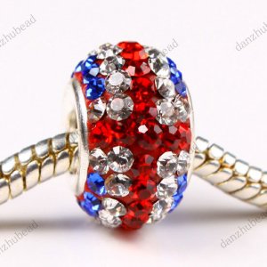 1X CLEAR & RED & BLUE SWAROVSKI CRYSTAL 925 SILVER EUROPEAN CHARM BEAD
