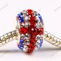 1X CLEAR & RED & BLUE SWAROVSKI CRYSTAL 925 SILVER EUROPEAN CHARM BEAD